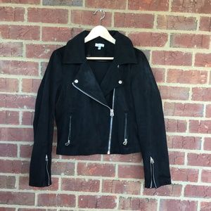 Silence + Noise Cropped Faux Suede Feel Zippered Biker Jacket Urban Outfitters